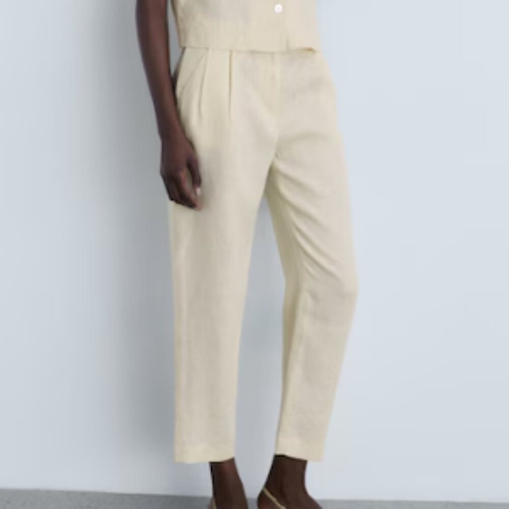 MANGO Straight linen-blend trousers XS NWT